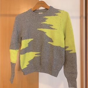 Gray with Neon Green Design Knit Sweater